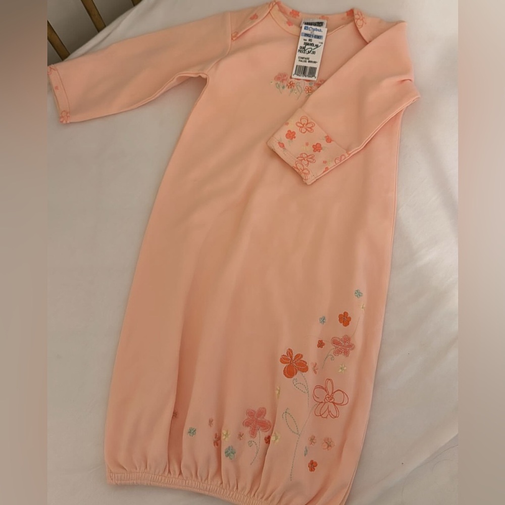Vintage deadstock with tags carters gown pink with florals 0-3 m